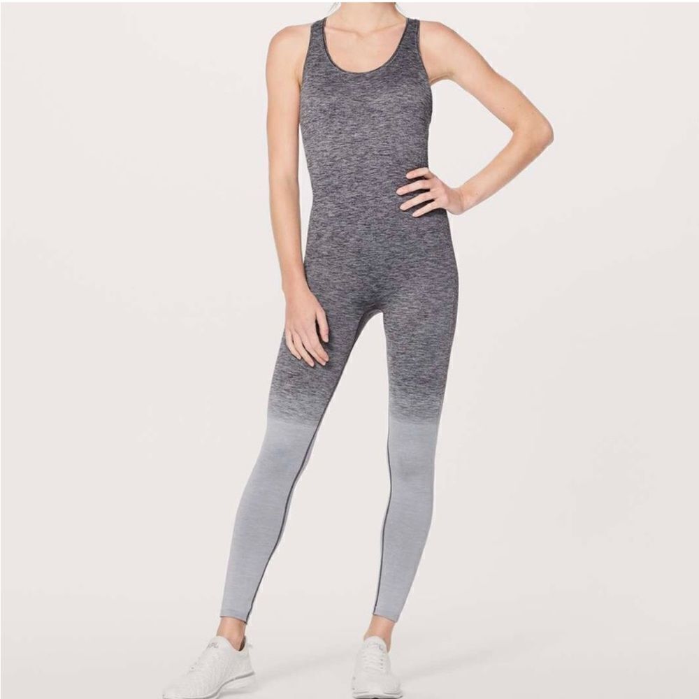 LULULEMON Black White Light Cast Grey Balance & Resist Onesie Workout Bodysuit